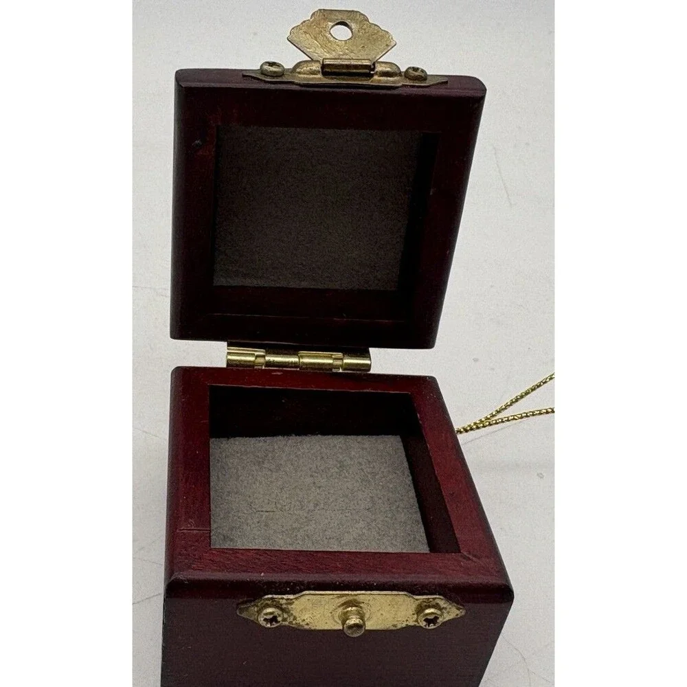 Vintage Cherry Wood Ring  Box Hinge Snap Closure Velvet Lined ornament